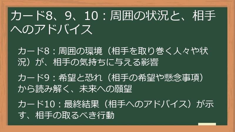 カード8、9、10：周囲の状況と、相手へのアドバイス