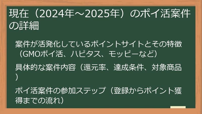 現在（2024年〜2025年）のポイ活案件の詳細