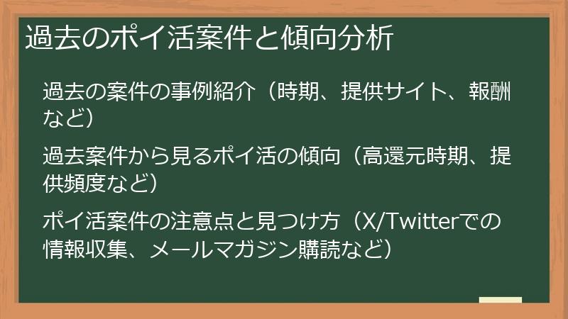 過去のポイ活案件と傾向分析