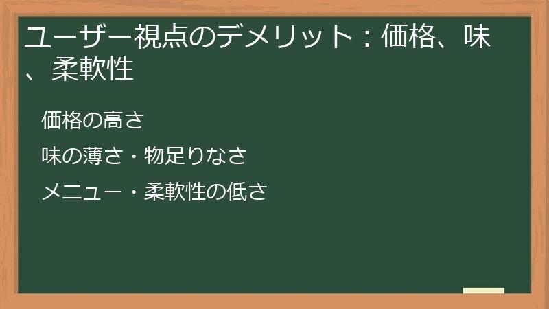 ユーザー視点のデメリット：価格、味、柔軟性