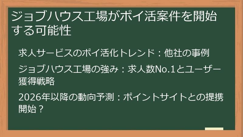ジョブハウス工場がポイ活案件を開始する可能性