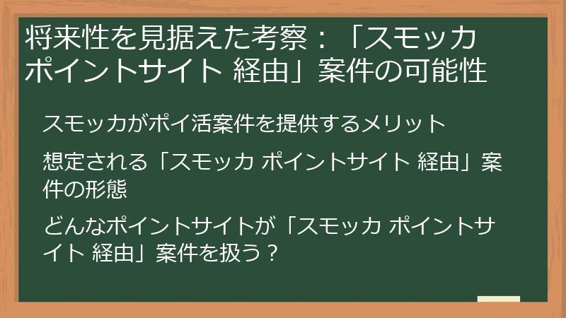 将来性を見据えた考察：「スモッカ ポイントサイト 経由」案件の可能性