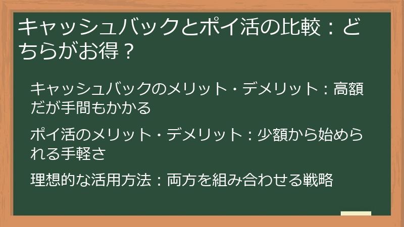キャッシュバックとポイ活の比較：どちらがお得？