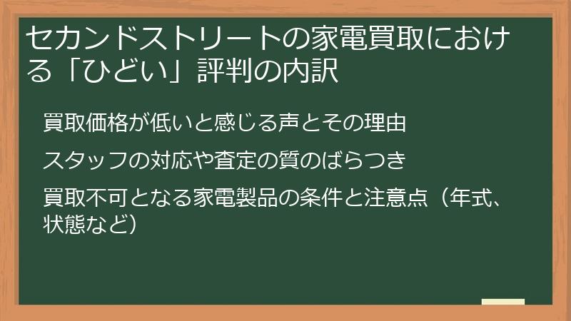 セカンドストリートの家電買取における「ひどい」評判の内訳