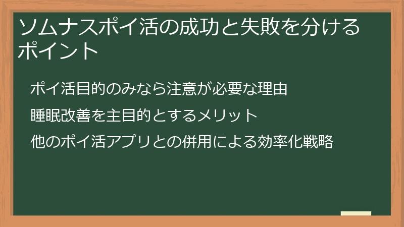 ソムナスポイ活の成功と失敗を分けるポイント