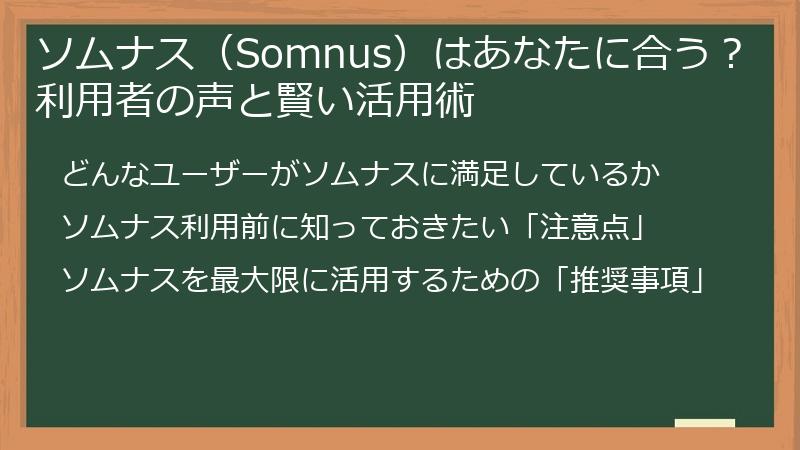 ソムナス（Somnus）はあなたに合う？利用者の声と賢い活用術