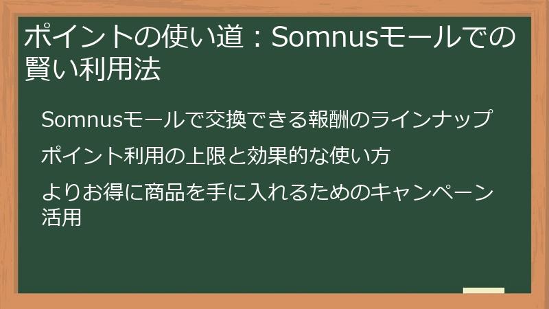 ポイントの使い道：Somnusモールでの賢い利用法
