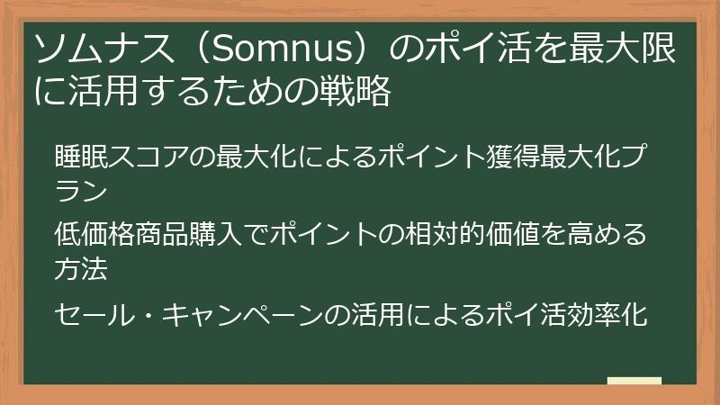 ソムナス（Somnus）のポイ活を最大限に活用するための戦略