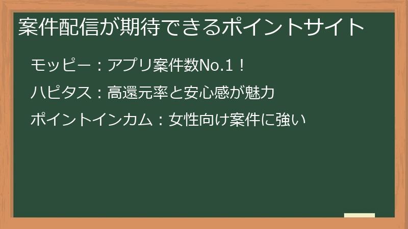案件配信が期待できるポイントサイト