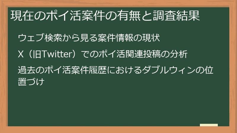 現在のポイ活案件の有無と調査結果