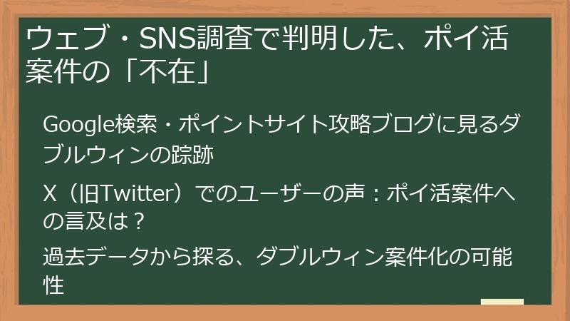 ウェブ・SNS調査で判明した、ポイ活案件の「不在」