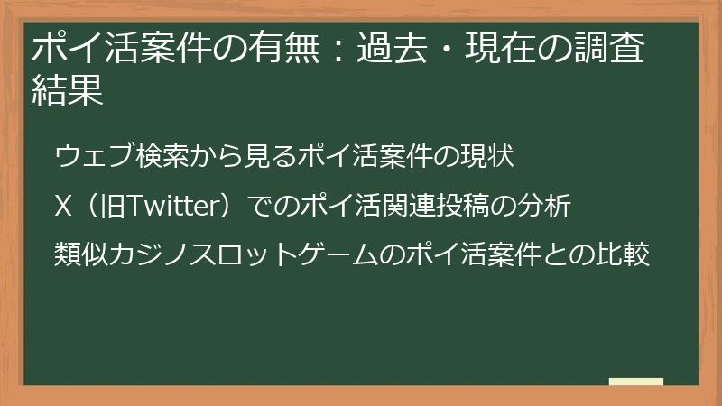 ポイ活案件の有無：過去・現在の調査結果