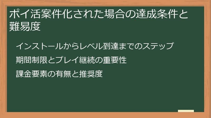 ポイ活案件化された場合の達成条件と難易度