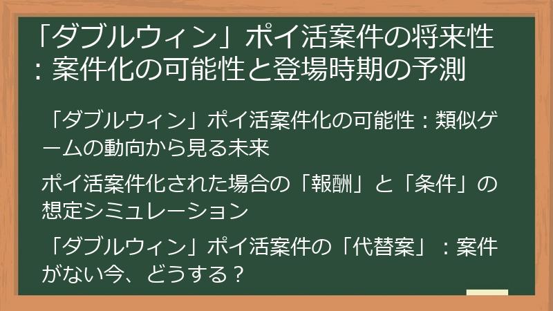 「ダブルウィン」ポイ活案件の将来性：案件化の可能性と登場時期の予測