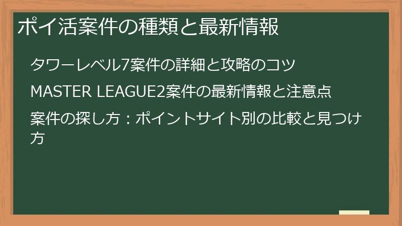 ポイ活案件の種類と最新情報