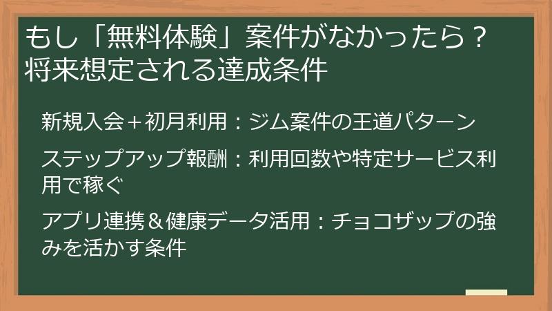 もし「無料体験」案件がなかったら？将来想定される達成条件