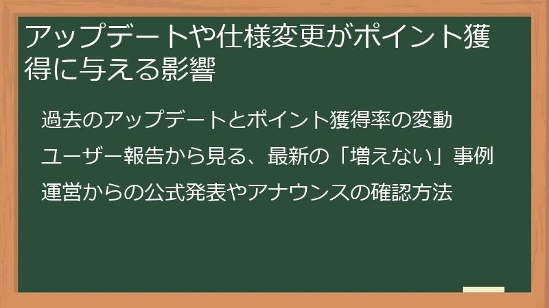 アップデートや仕様変更がポイント獲得に与える影響