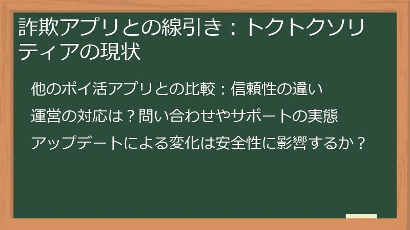 詐欺アプリとの線引き：トクトクソリティアの現状