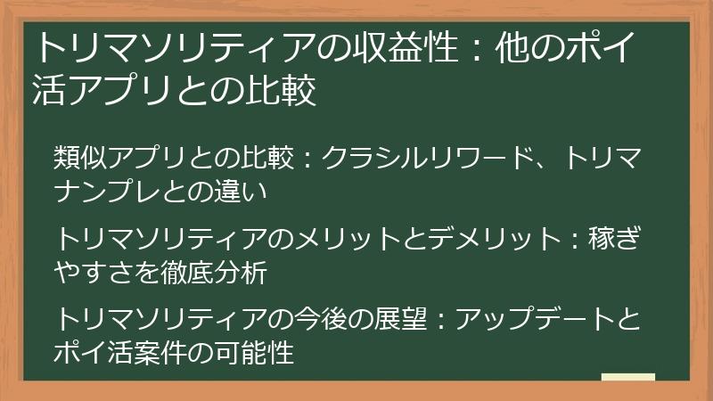 トリマソリティアの収益性：他のポイ活アプリとの比較