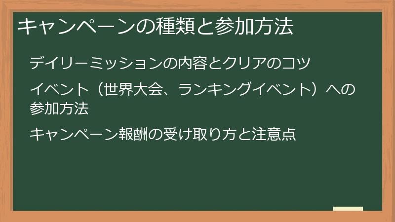 キャンペーンの種類と参加方法