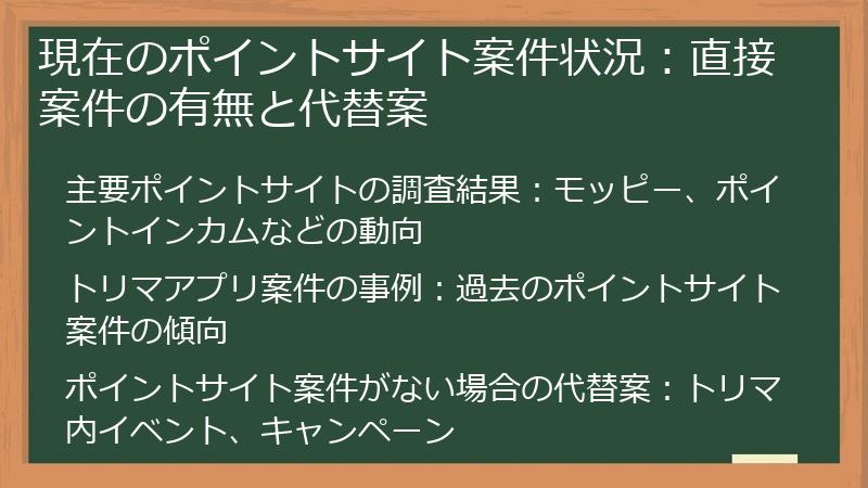 現在のポイントサイト案件状況：直接案件の有無と代替案