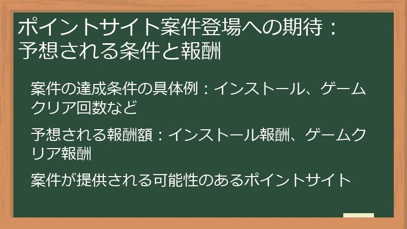 ポイントサイト案件登場への期待： 予想される条件と報酬