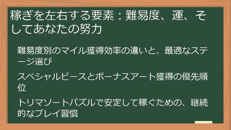 稼ぎを左右する要素：難易度、運、そしてあなたの努力
