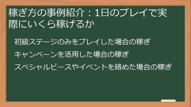稼ぎ方の事例紹介：1日のプレイで実際にいくら稼げるか