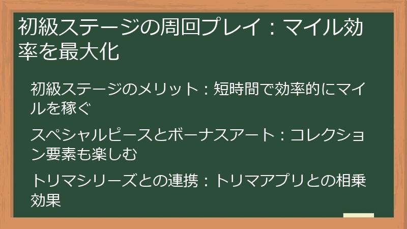 初級ステージの周回プレイ:マイル効率を最大化