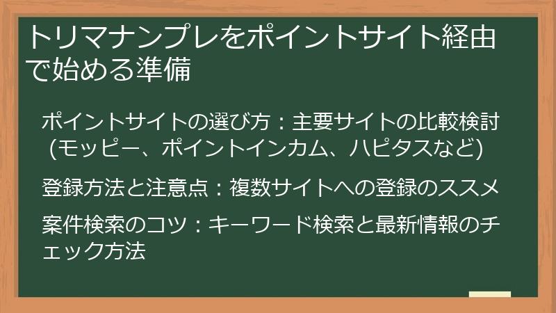 トリマナンプレをポイントサイト経由で始める準備