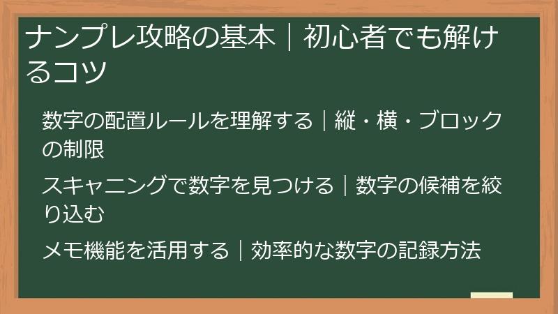 ナンプレ攻略の基本｜初心者でも解けるコツ