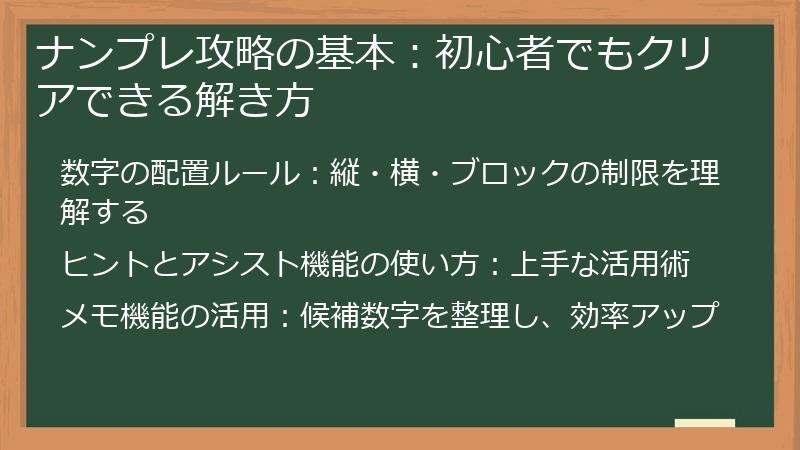 ナンプレ攻略の基本：初心者でもクリアできる解き方