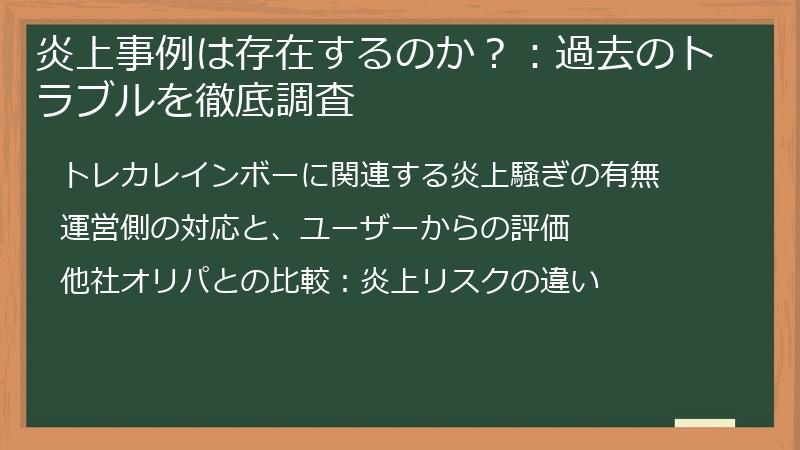 炎上事例は存在するのか？：過去のトラブルを徹底調査