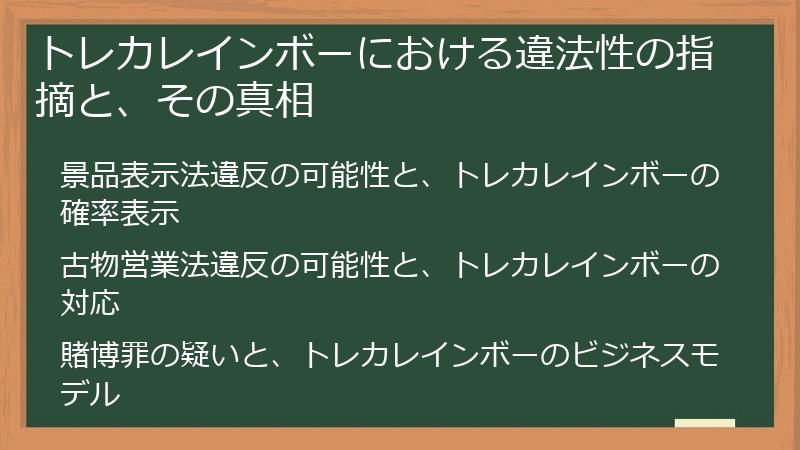 トレカレインボーにおける違法性の指摘と、その真相
