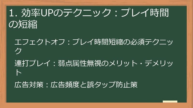 1. 効率UPのテクニック：プレイ時間の短縮
