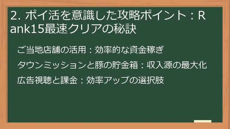 2. ポイ活を意識した攻略ポイント：Rank15最速クリアの秘訣