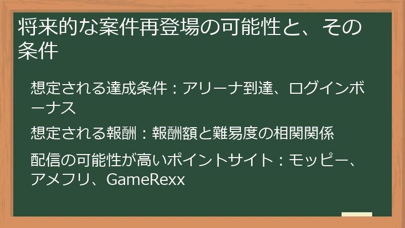 将来的な案件再登場の可能性と、その条件