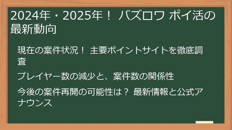 2024年・2025年！ バズロワ ポイ活の最新動向
