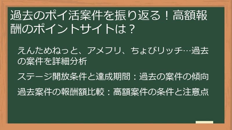 過去のポイ活案件を振り返る！高額報酬のポイントサイトは？