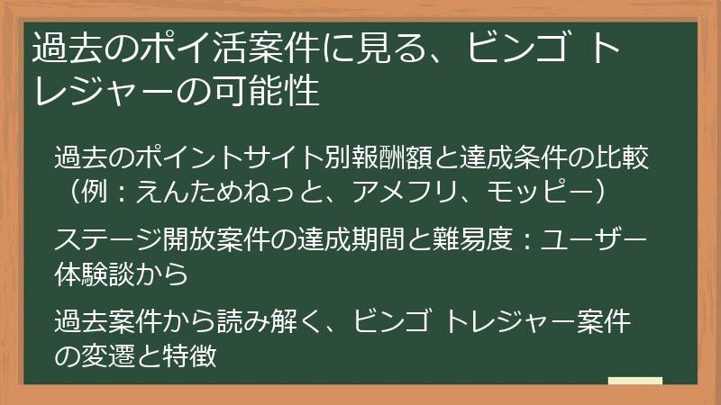 過去のポイ活案件に見る、ビンゴ トレジャーの可能性