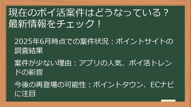 現在のポイ活案件はどうなっている？最新情報をチェック！