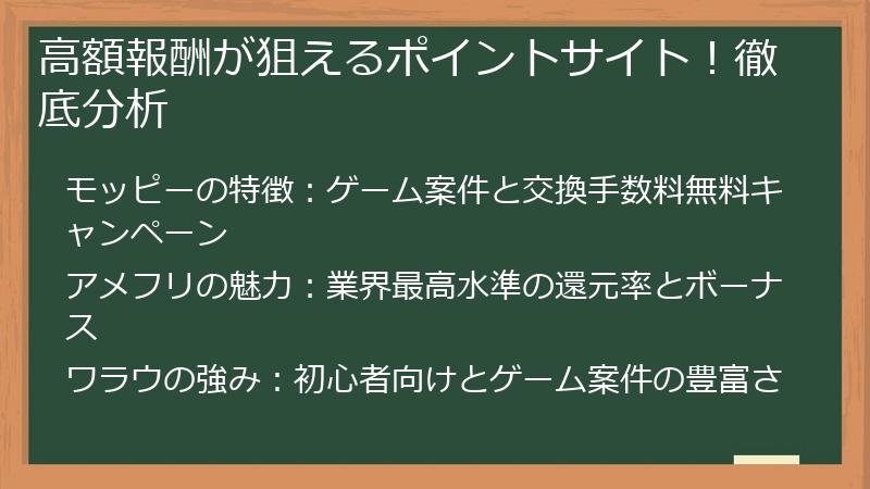 高額報酬が狙えるポイントサイト！徹底分析