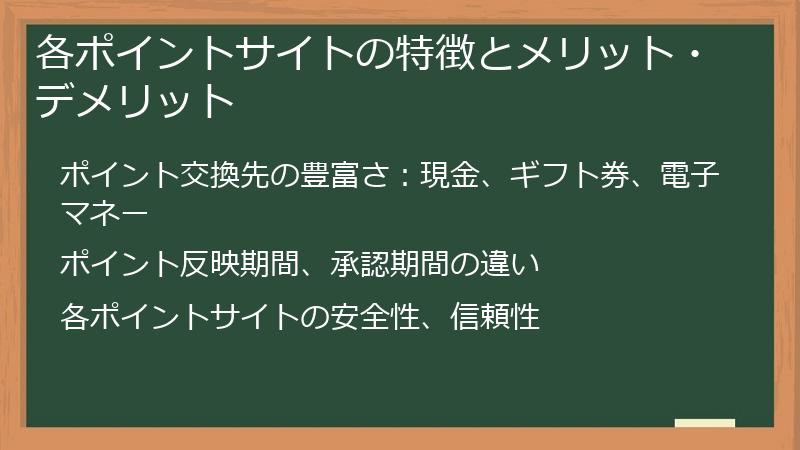 各ポイントサイトの特徴とメリット・デメリット