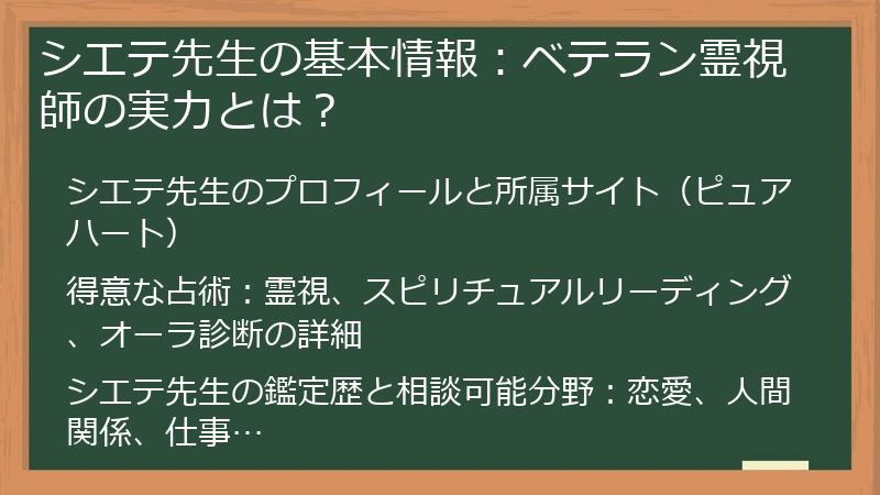 シエテ先生の基本情報：ベテラン霊視師の実力とは？