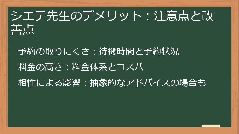 シエテ先生のデメリット:注意点と改善点