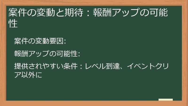 案件の変動と期待：報酬アップの可能性