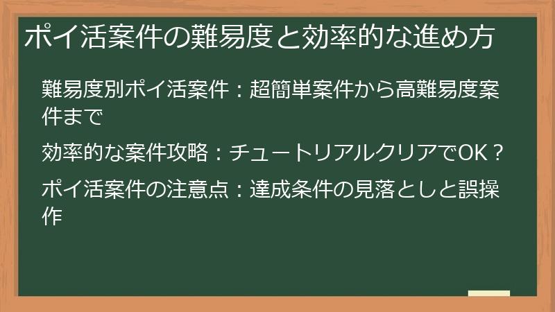 ポイ活案件の難易度と効率的な進め方
