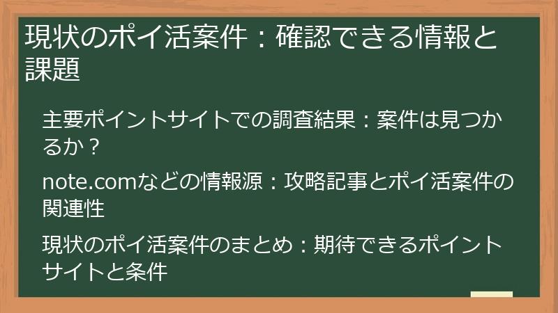 現状のポイ活案件：確認できる情報と課題