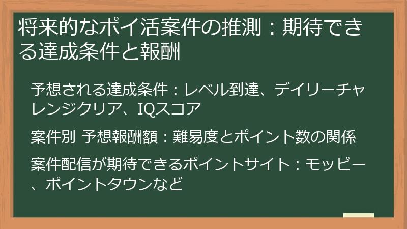 将来的なポイ活案件の推測：期待できる達成条件と報酬