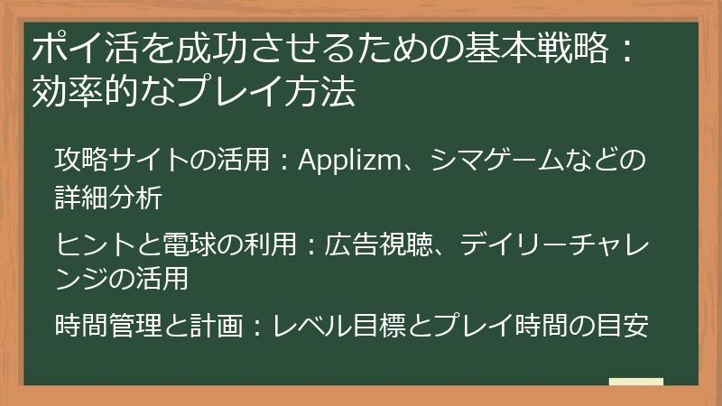 ポイ活を成功させるための基本戦略：効率的なプレイ方法